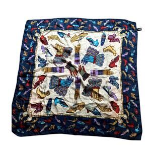 Vintage Silk Scarf Whimsical Boston Art Museum Shoe Print Coquette Soft Glam Red